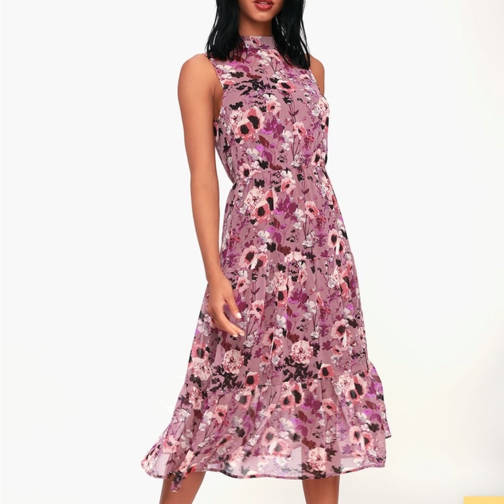 IN MY DREAMS MAUVE FLORAL PRINT DRESS